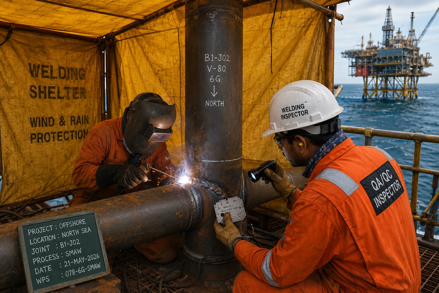 Offshore Welding Environmental Canvas Shield Setup