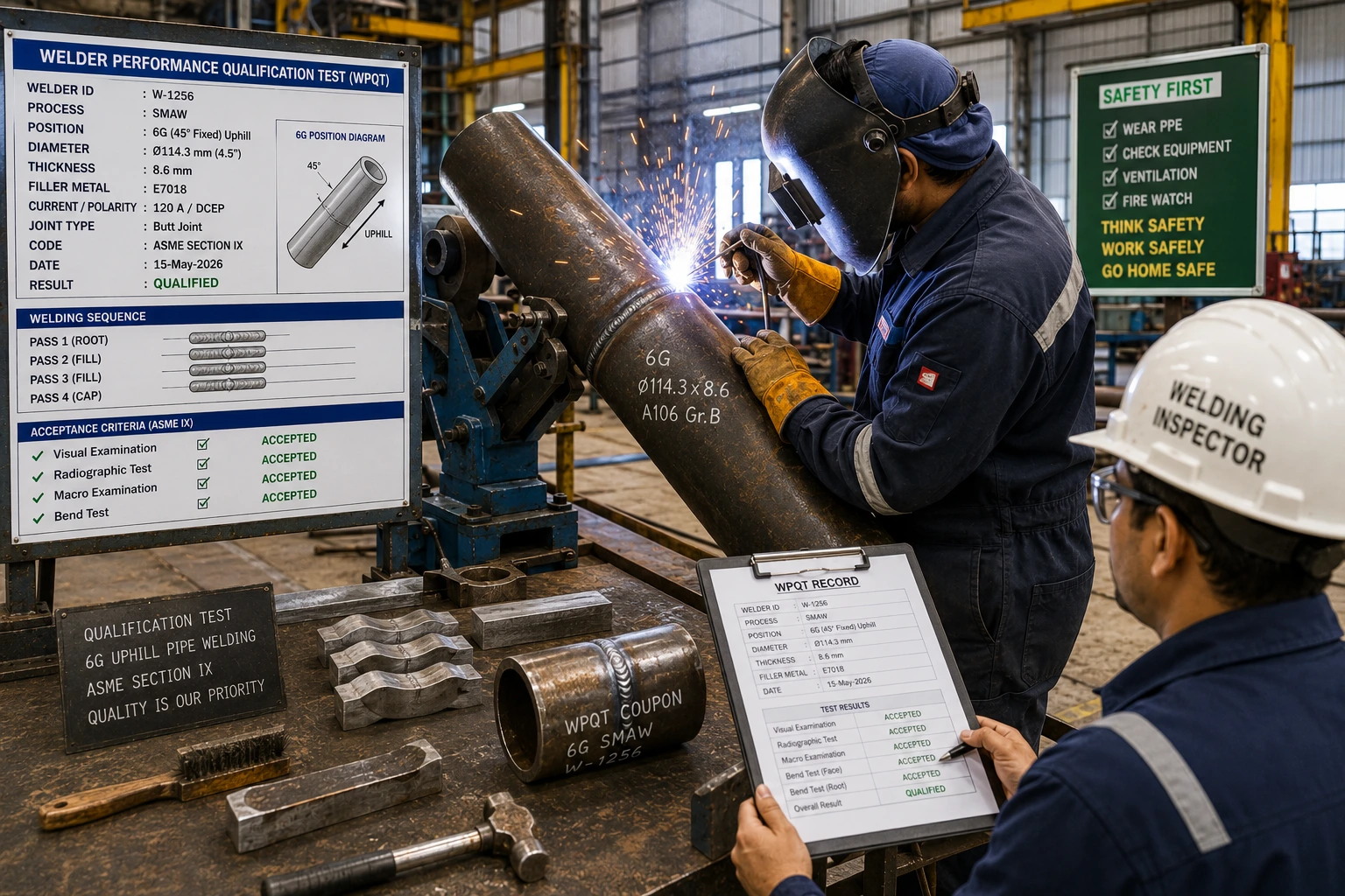 6G Position Welder Performance Qualification Test Setup
